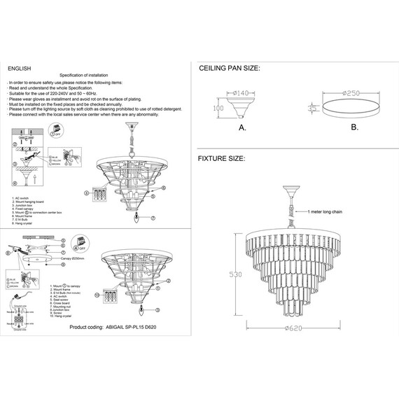 Люстра Crystal Lux ABIGAIL SP-PL15 D620 GOLD/TRANSPARENT, фото , изображение 4